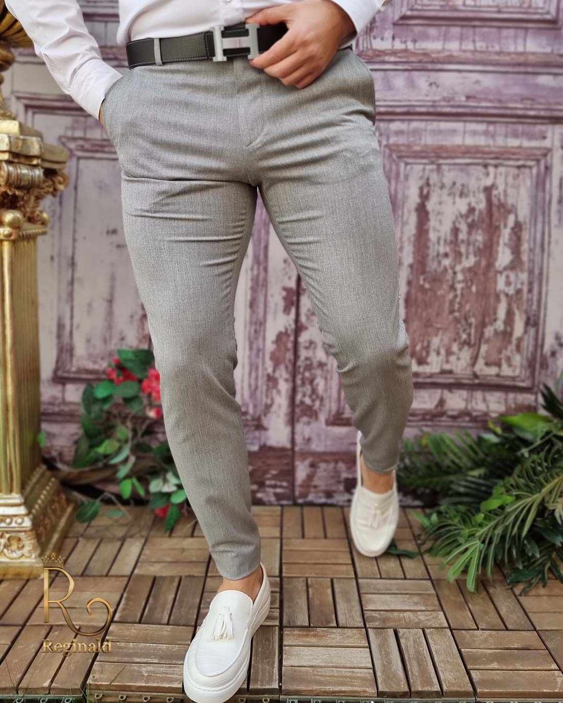 Pantaloni eleganți de bărbați, Gri, Croiala Slim Fit - PN726