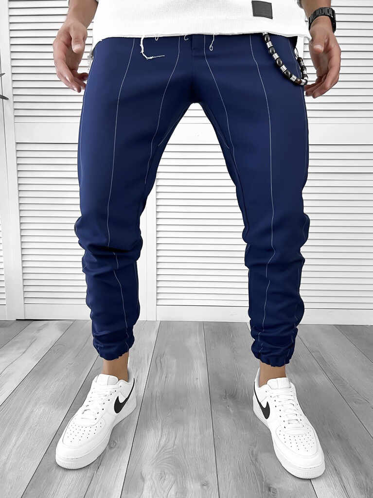 Pantaloni barbati casual albastri cu dungi 11955 SD
