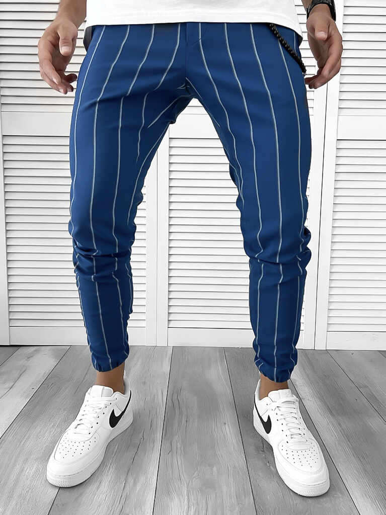 Pantaloni barbati casual albastri cu dungi 1003 SD