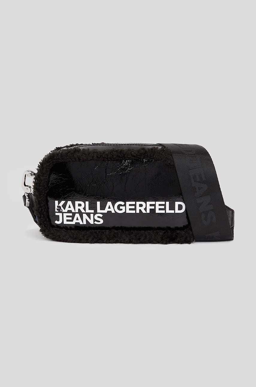 Karl Lagerfeld Jeans poseta 236J3011 BOX LOGO SHEARLING CAMERA BAG culoarea negru