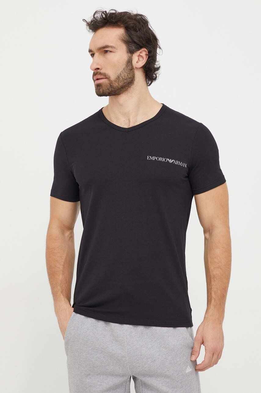 Emporio Armani Underwear tricou lounge 2-pack culoarea negru, cu imprimeu