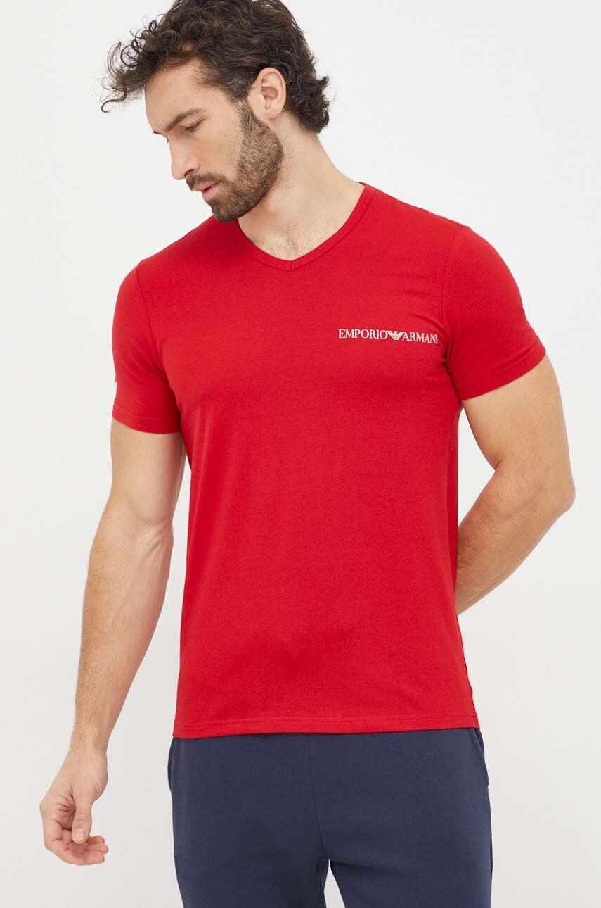Emporio Armani Underwear tricou lounge 2-pack culoarea rosu, cu imprimeu