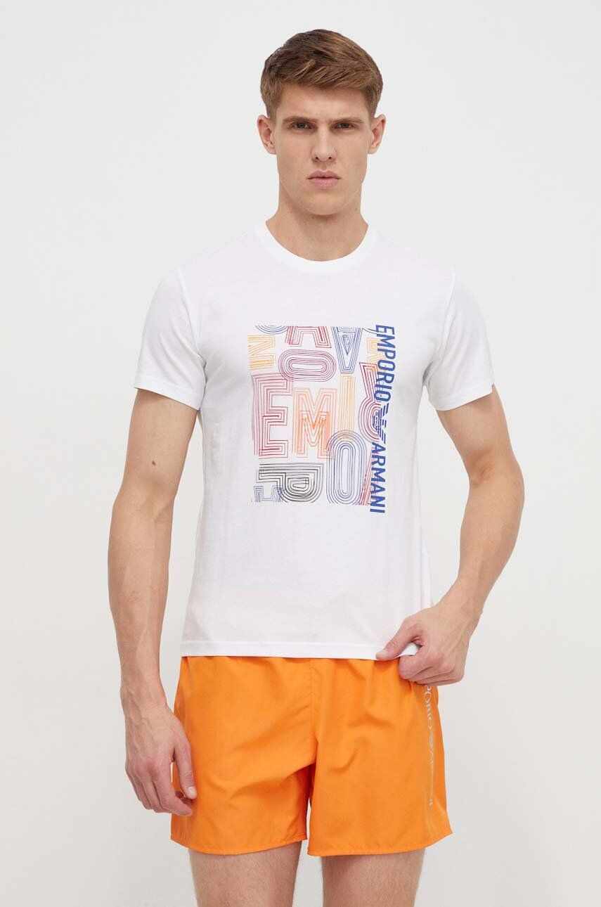 Emporio Armani Underwear tricou lounge din bumbac culoarea alb, cu imprimeu