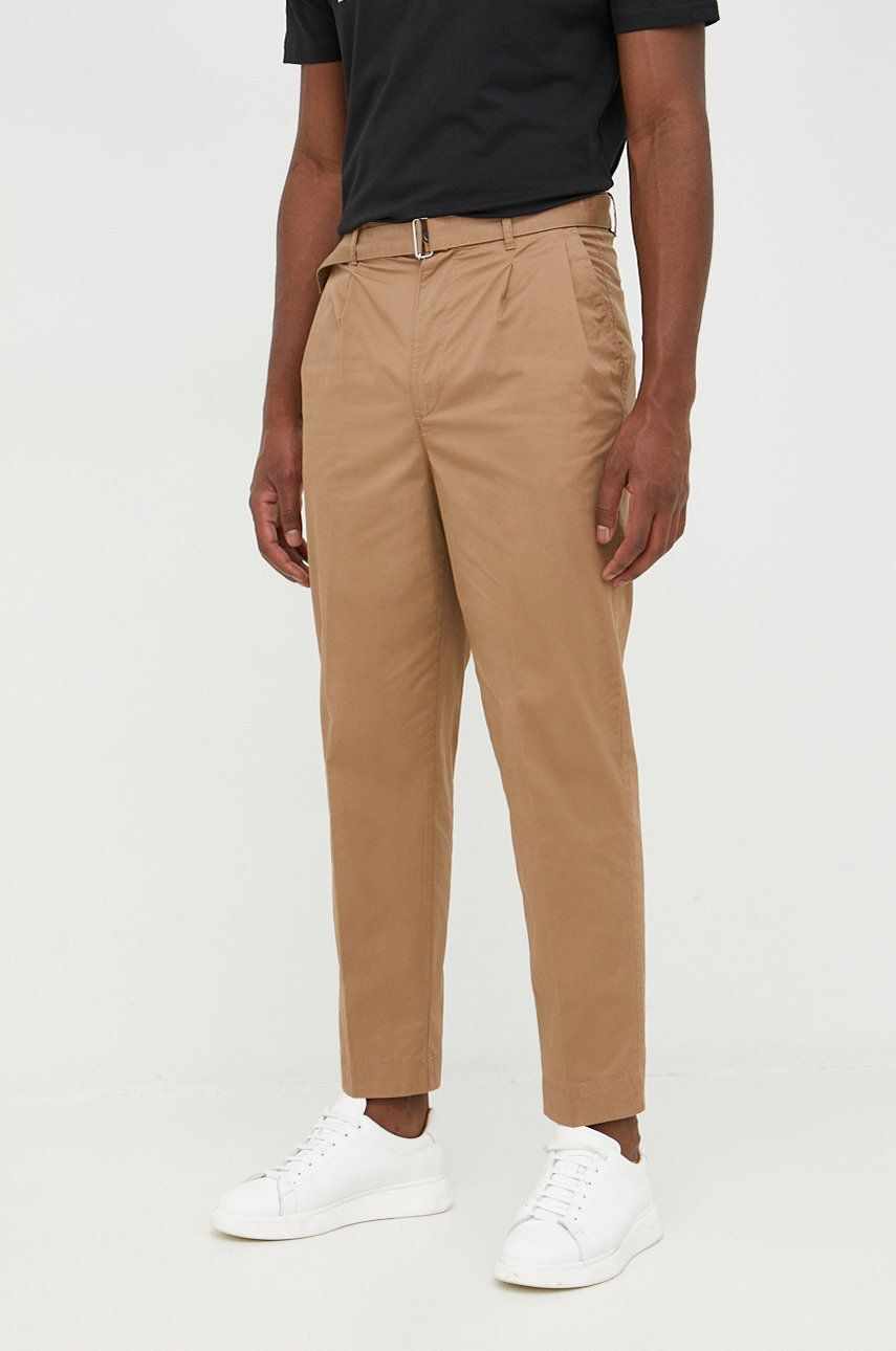 Michael Kors pantaloni barbati, culoarea maro, drept