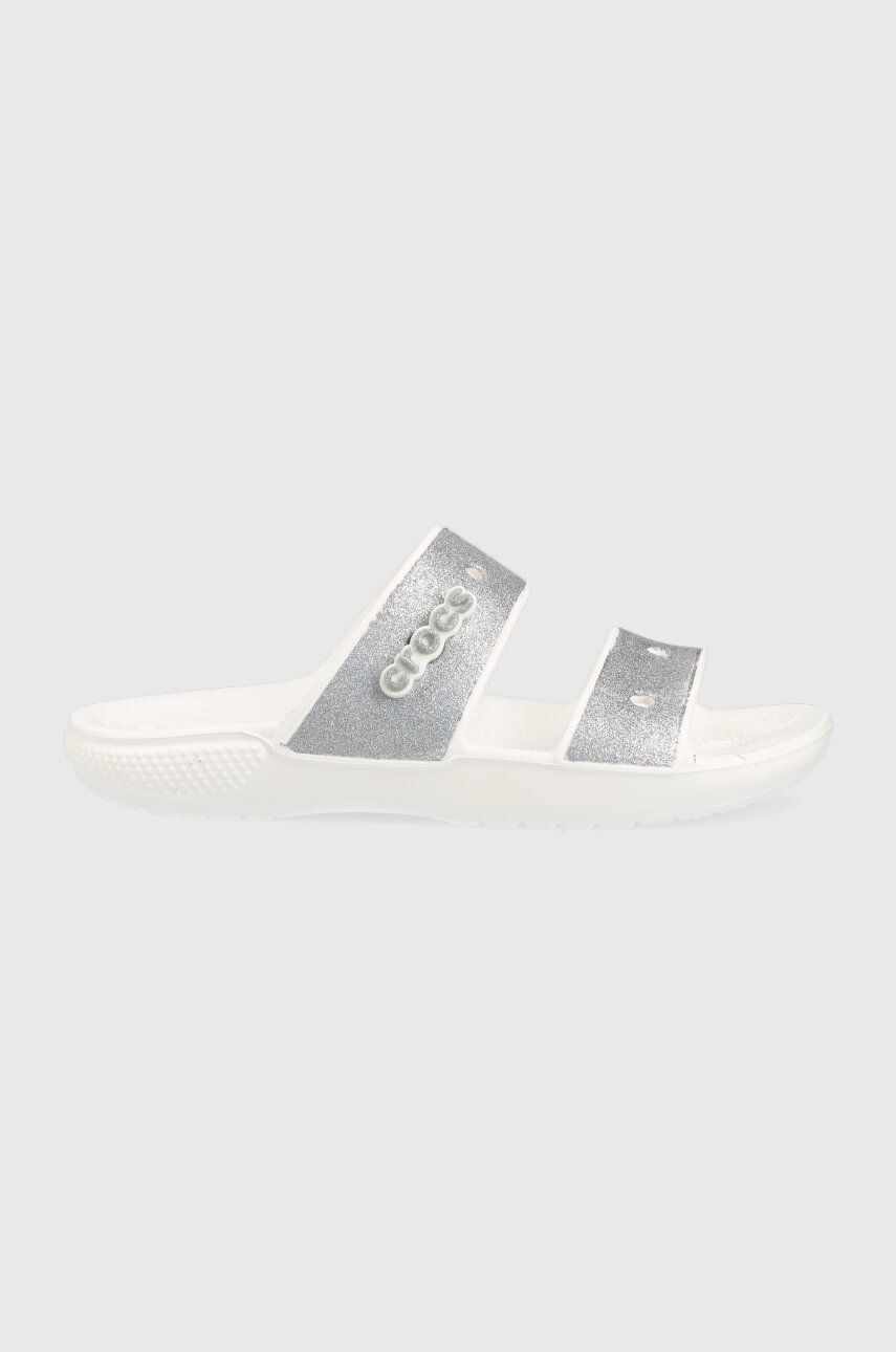 Crocs papuci Classic Glitter II Sandal femei, culoarea argintiu, 207769