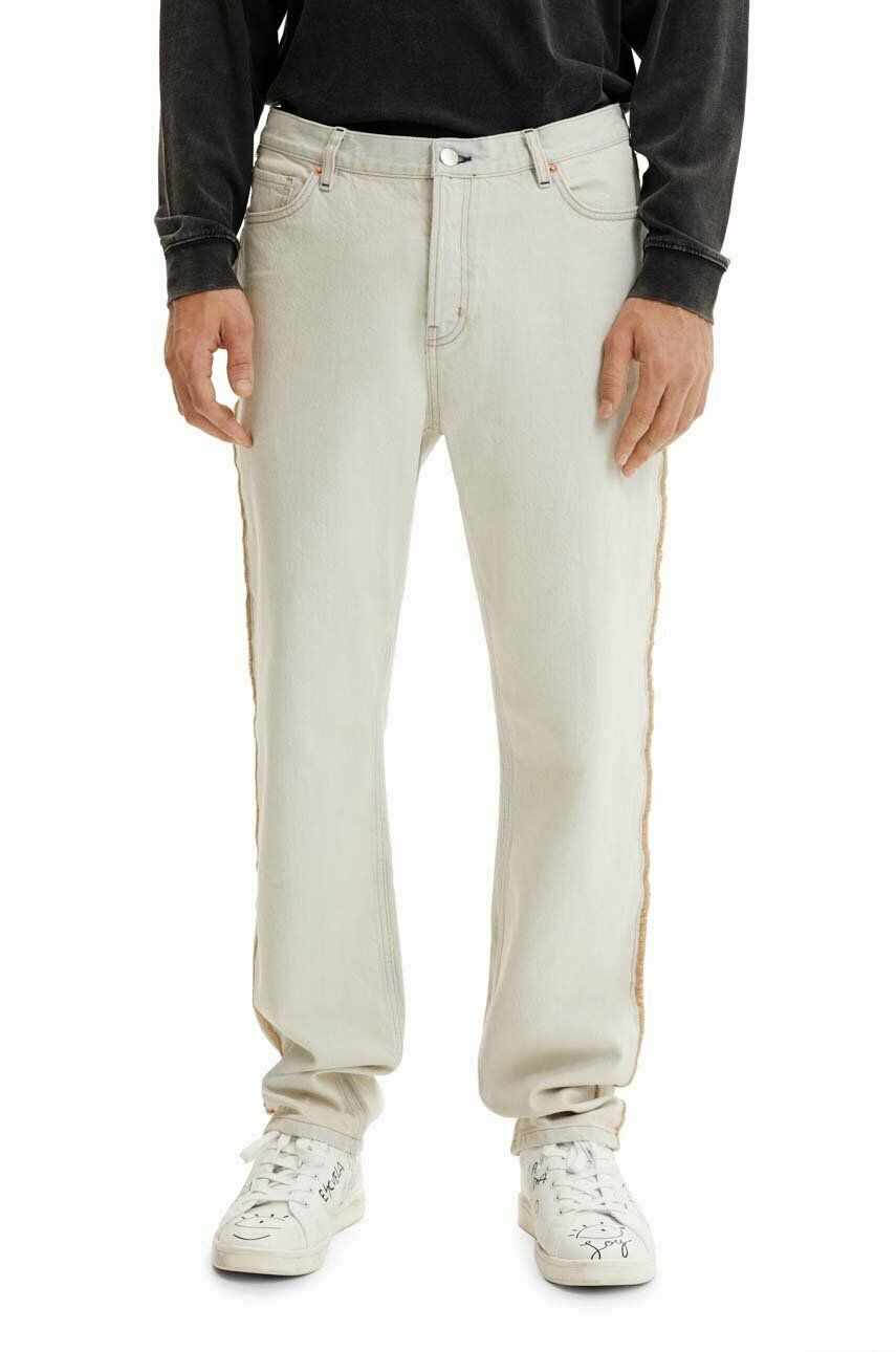 Desigual pantaloni de bumbac culoarea albastru marin, drept