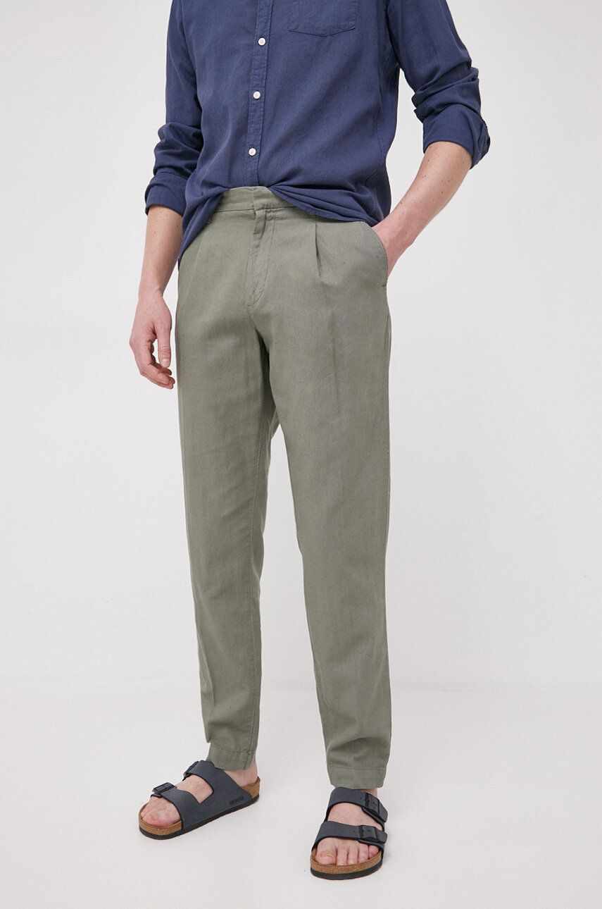 Pepe Jeans pantaloni din amestec de in Arrow culoarea verde, drept