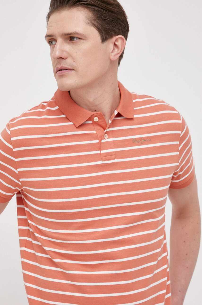 Pepe Jeans polo de bumbac Pepe Stripes culoarea portocaliu, modelator