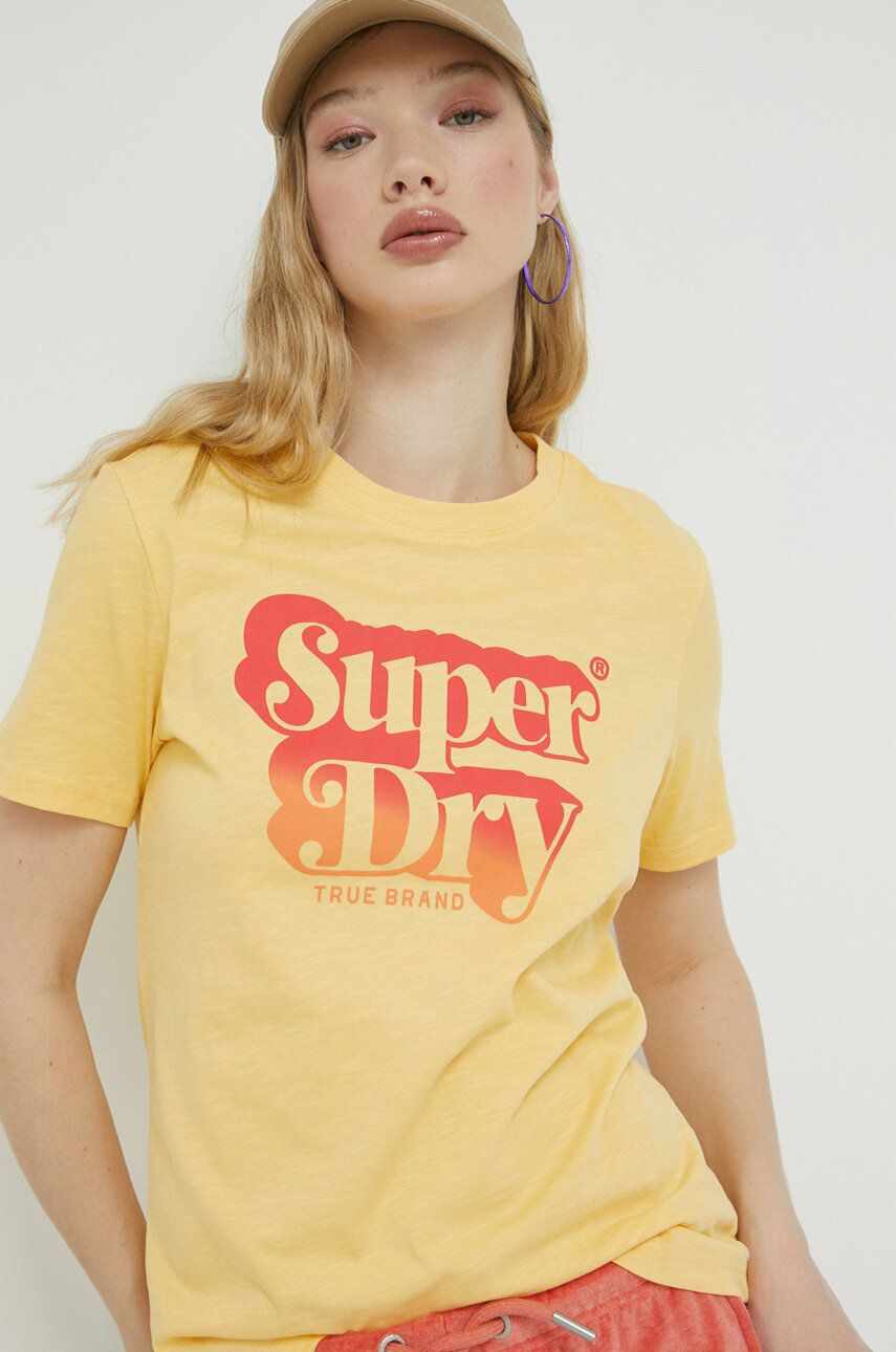 Superdry tricou din bumbac culoarea galben