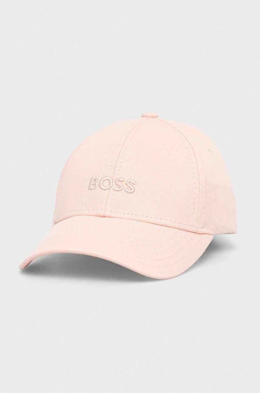 BOSS șapcă de baseball din bumbac culoarea roz, neted