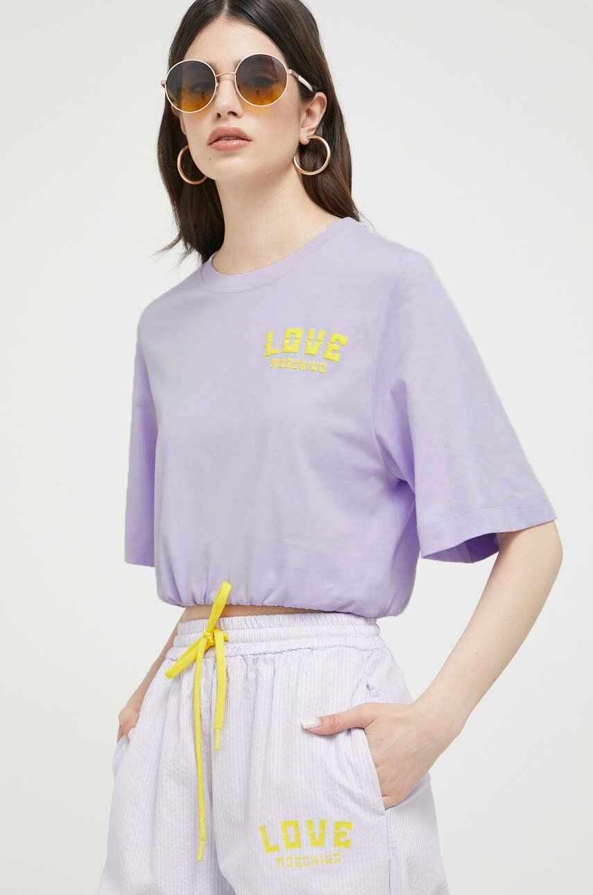 Love Moschino tricou din bumbac culoarea violet