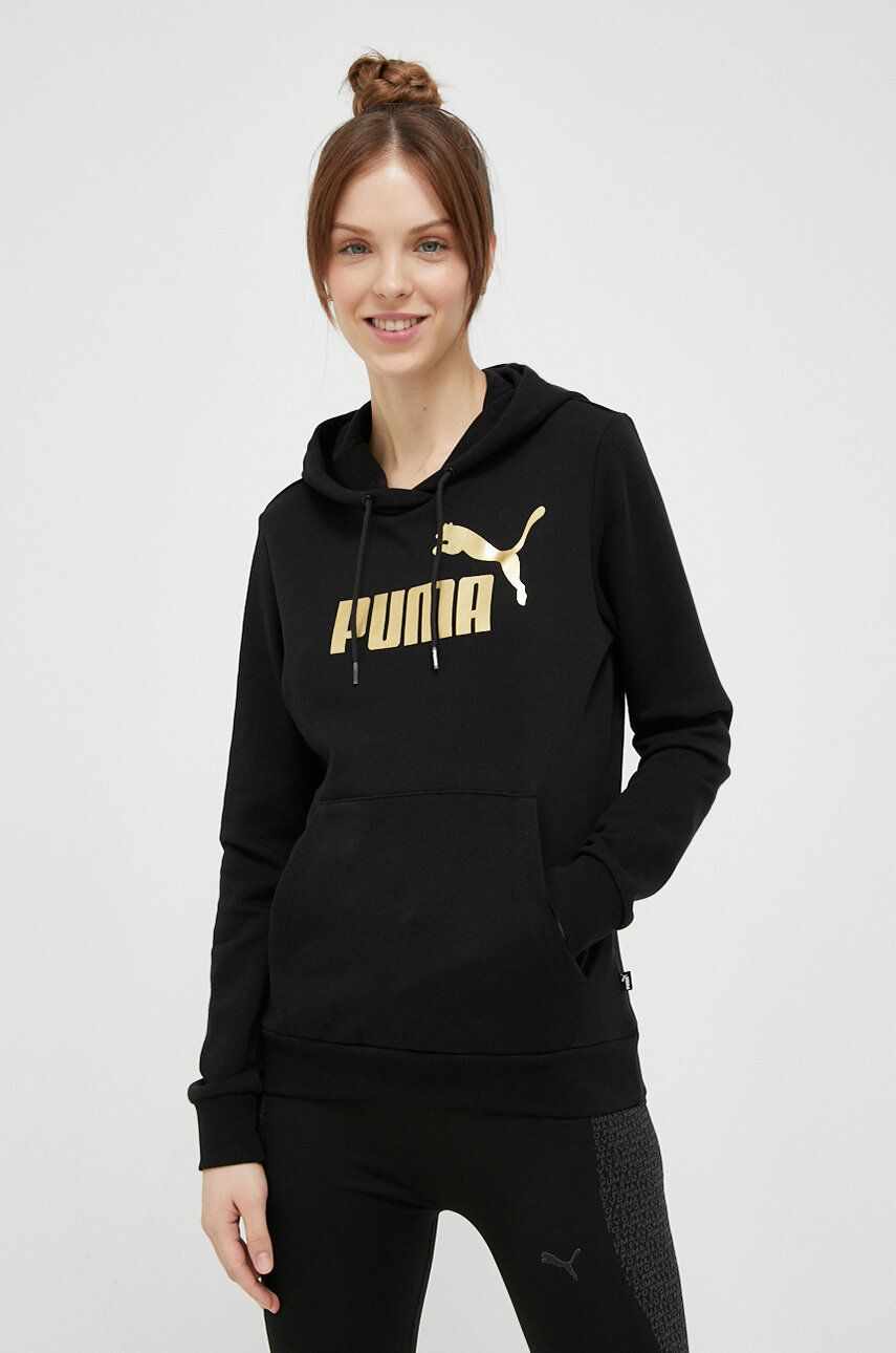 Puma bluză trening culoarea negru, cu glugă, cu imprimeu