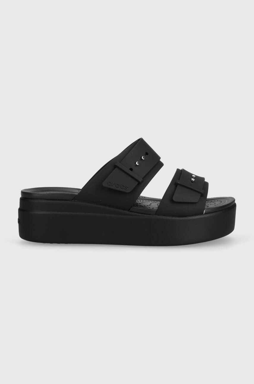 Crocs papuci Brooklyn Low Wedge Sandal femei, culoarea negru, cu platforma, 207431