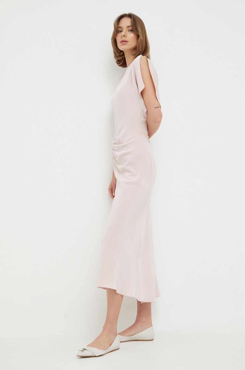 Victoria Beckham rochie Gathered culoarea roz, midi, mulata