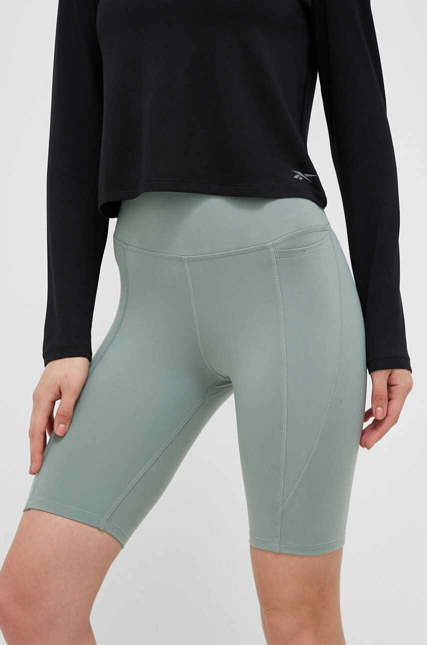 Reebok pantaloni scurți de antrenament Lux culoarea verde, neted, high waist