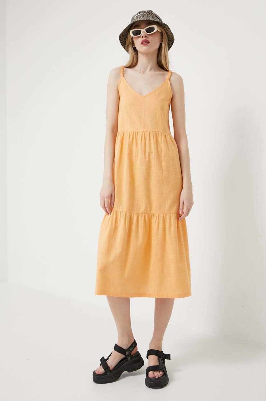 Roxy rochie culoarea portocaliu, midi, evazati
