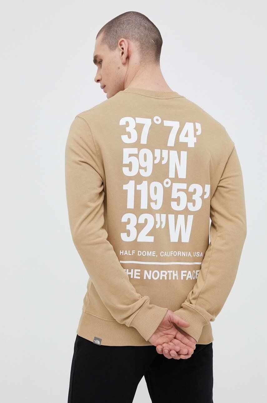 The North Face hanorac de bumbac barbati, culoarea maro, cu imprimeu