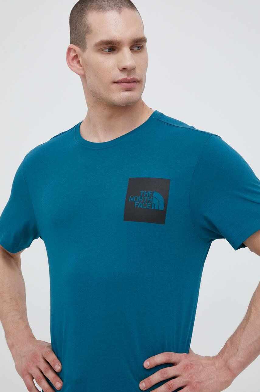The North Face tricou din bumbac culoarea turcoaz, cu imprimeu
