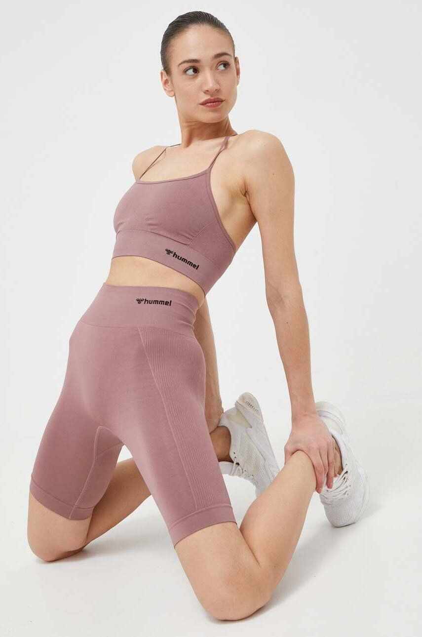 Hummel pantaloni scurți de antrenament Tif culoarea roz, neted, high waist