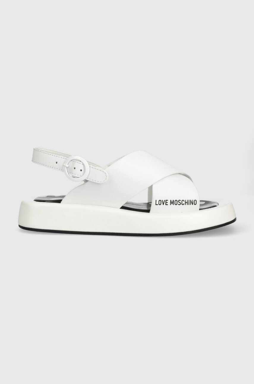Love Moschino sandale de piele femei, culoarea alb, JA16263G0GIE110A
