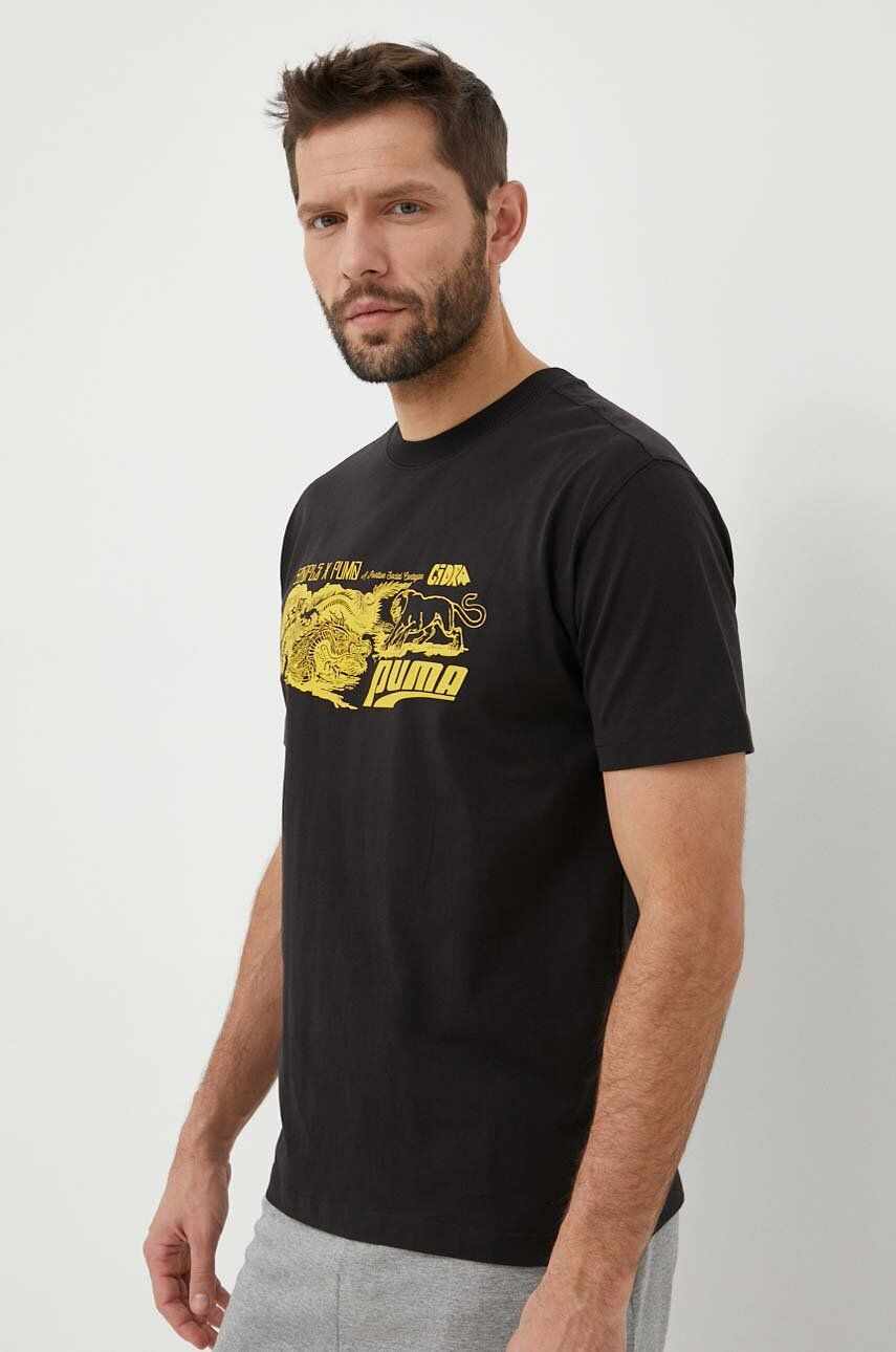 Puma tricou din bumbac X STAPLE culoarea negru, cu imprimeu