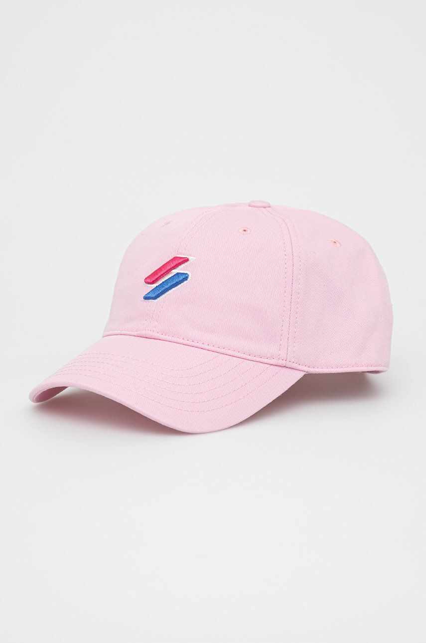 Superdry șapcă din bumbac culoarea roz, cu imprimeu