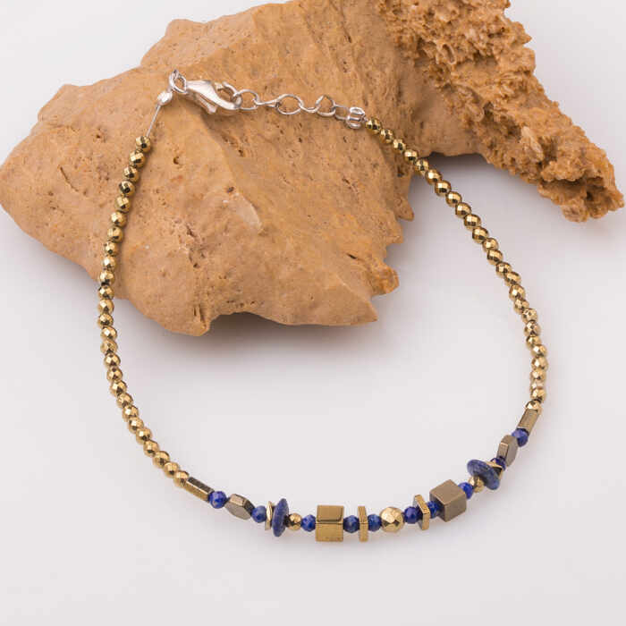 Bratara subtire din hematit auriu si lapis lazuli