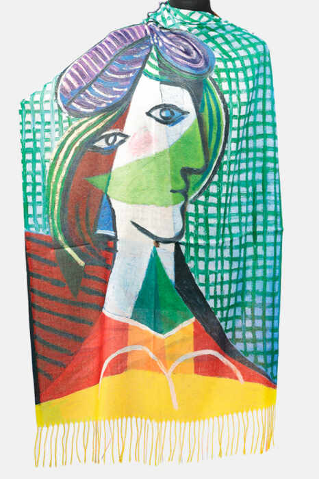 Esarfa cashmere cu doua fete imprimata cu reproducere suprarealista dupa Picasso