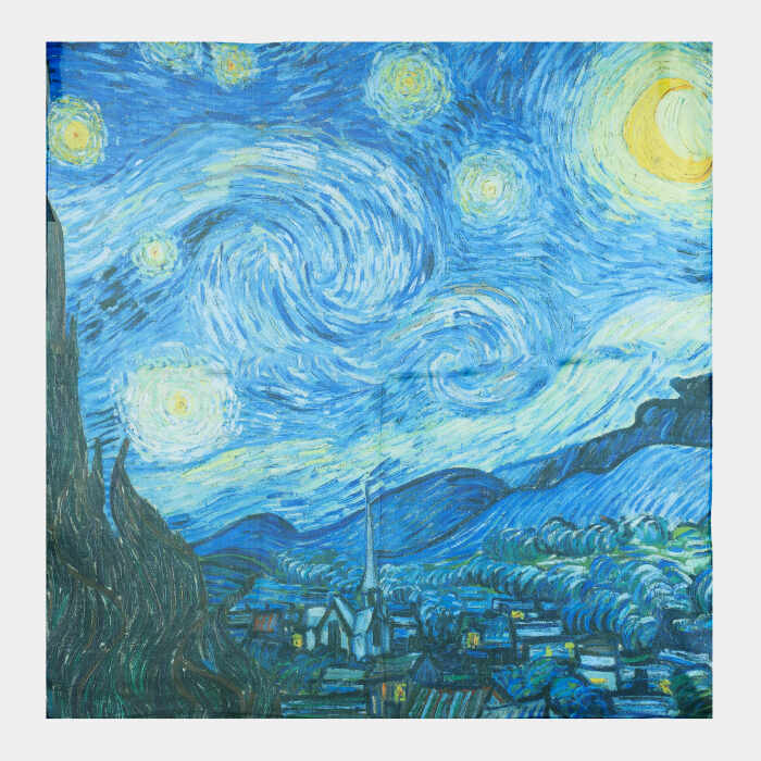 Esarfa patrata cu reproducere dupa Noaptea Instelata a lui Van Gogh