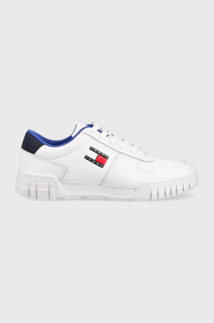 Tommy Jeans sneakers din piele Retro Leather Cupsole Tjm Ess culoarea alb
