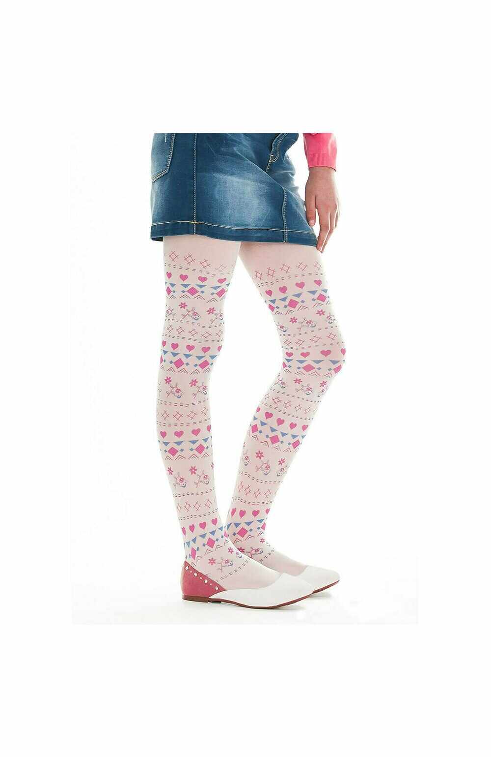 Ciorapi cu model pentru fetite 2-12 ani - Marilyn Pretty C84, 40 DEN - alb, roz