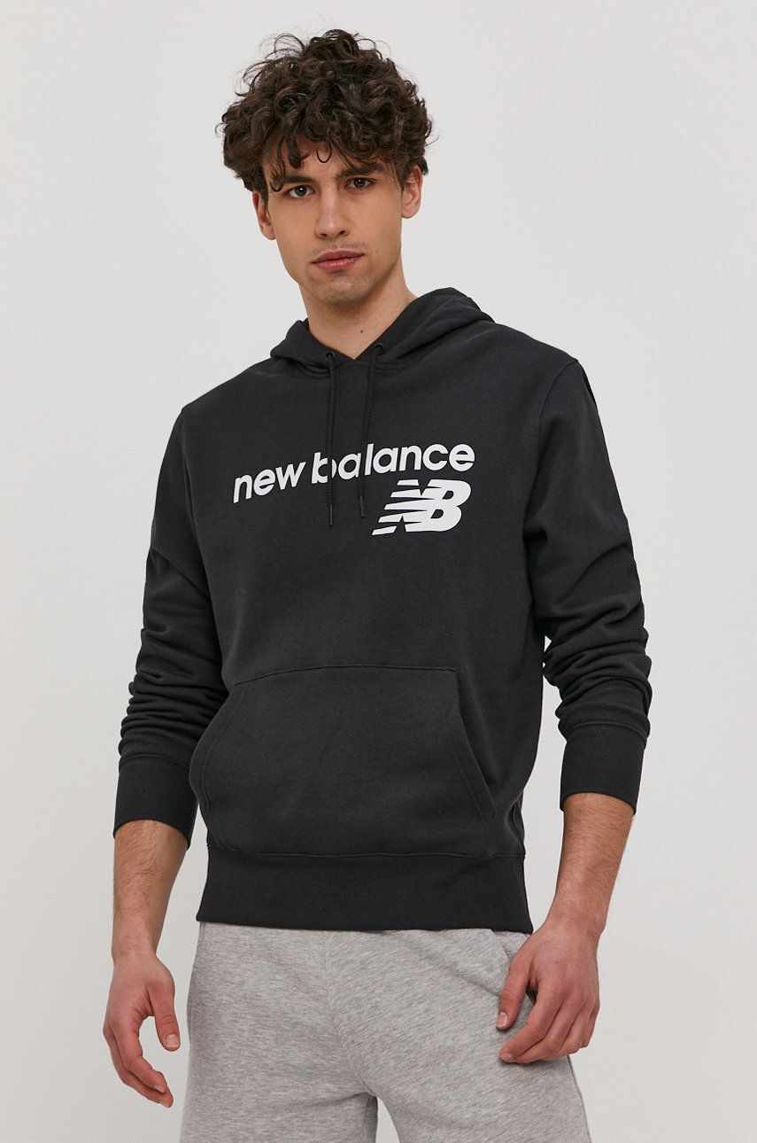 New Balance Bluză MT03910BK bărbați, culoarea negru, cu imprimeu MT03910BK-001