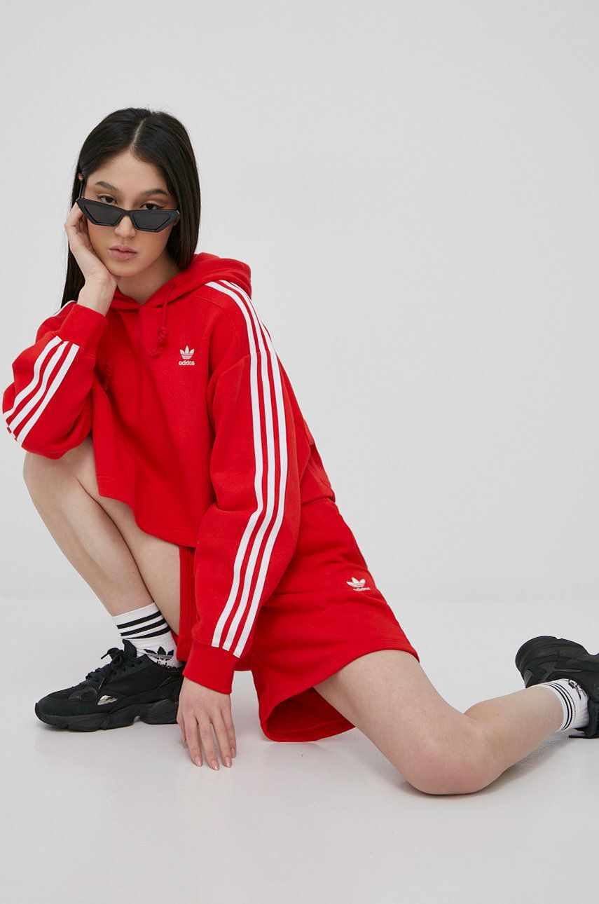 adidas Originals bluză Adicolor HC2017 femei, culoarea rosu, cu imprimeu HC2017-VIRED