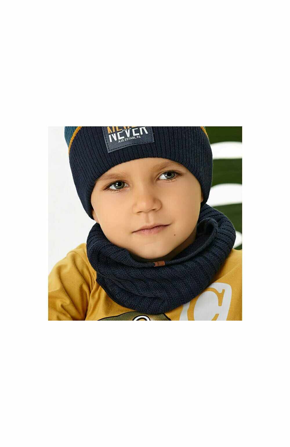 Fular tricotat pentru baieti - AJS 44-250 bleumarin