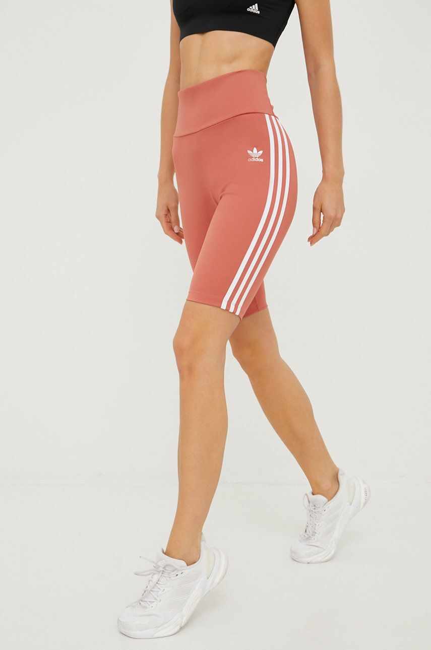 adidas Originals pantaloni scurți femei, culoarea portocaliu, cu imprimeu, high waist HL6770-MAGEAR