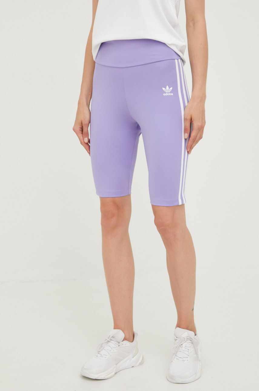 adidas Originals pantaloni scurți femei, culoarea violet, cu imprimeu, high waist HE0408-LPURPL