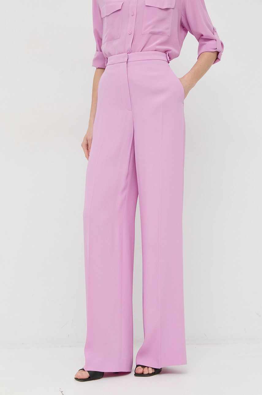 BOSS pantaloni femei, culoarea roz, lat, high waist