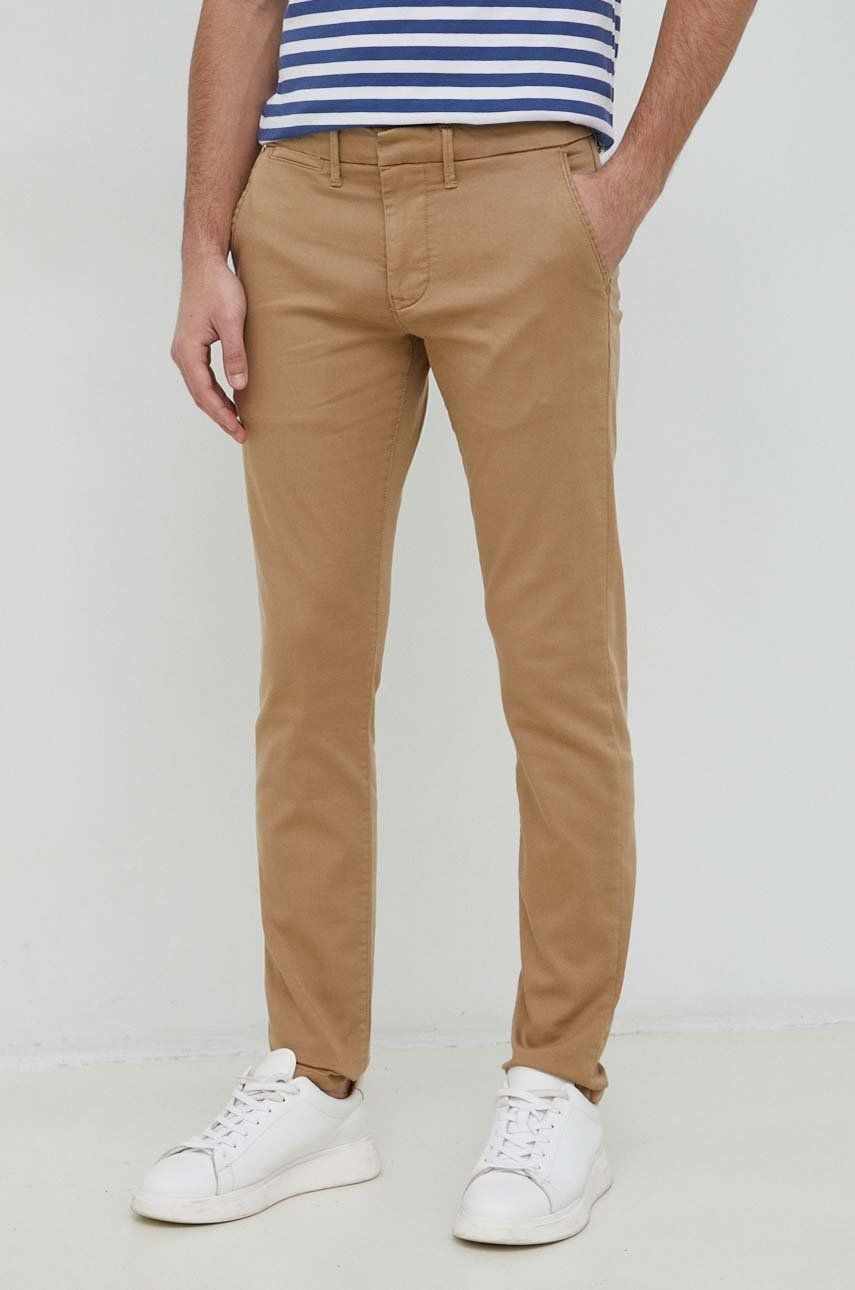 Pepe Jeans pantaloni James barbati, culoarea maro, mulata