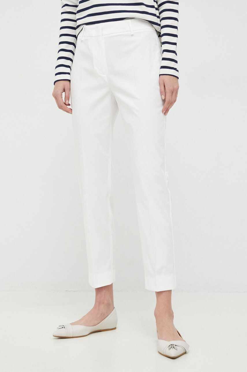 Weekend Max Mara pantaloni femei, culoarea alb, drept, medium waist