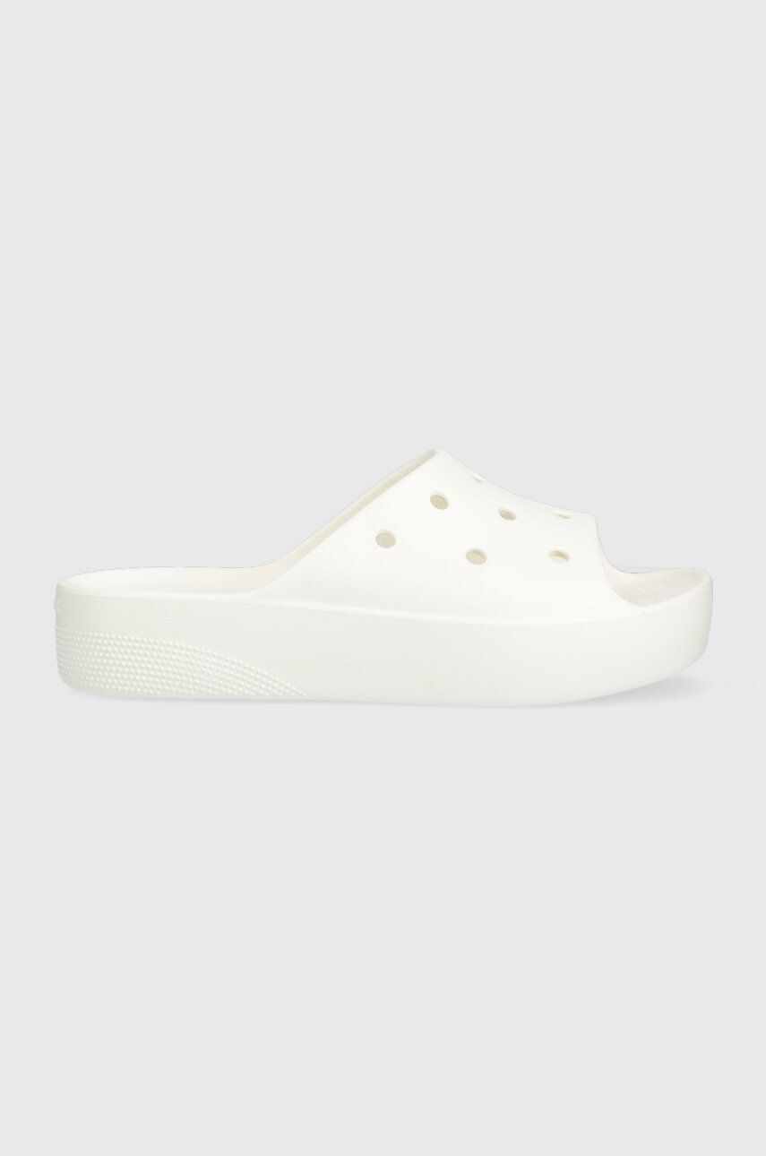 Crocs papuci Classic Platform Slide femei, culoarea alb, cu platforma, 208180 208180.100-100
