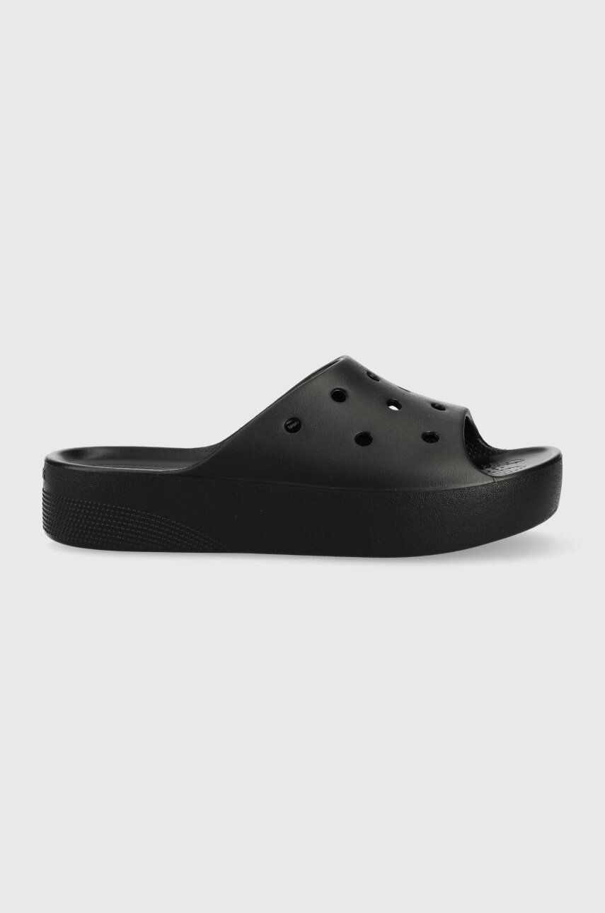 Crocs papuci Classic Platform Slide femei, culoarea negru, cu platforma, 208180 208180.001-001