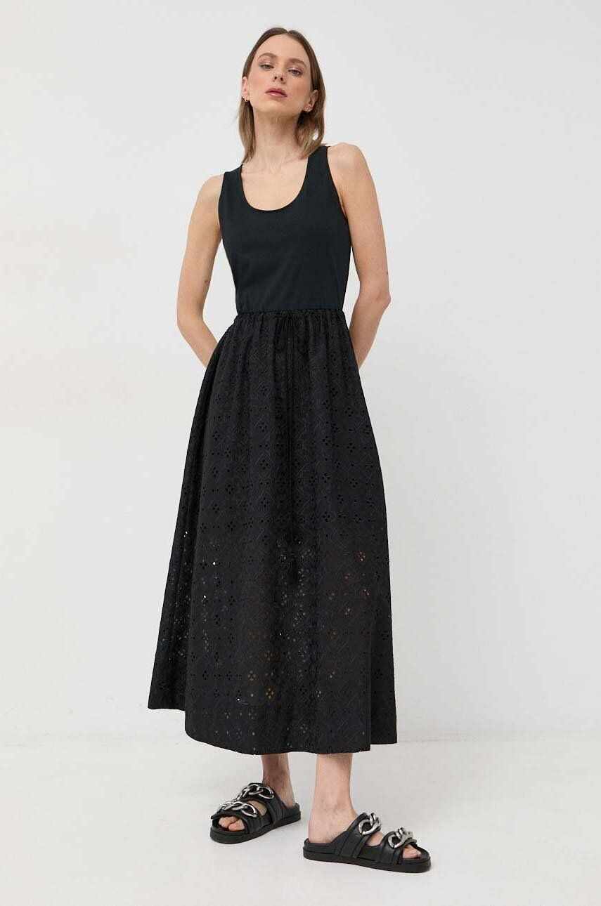 Marella rochie din bumbac culoarea negru, maxi, evazati