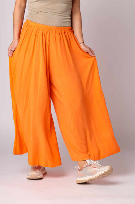 Pantaloni largi, de vara, din vascoza, portocalii