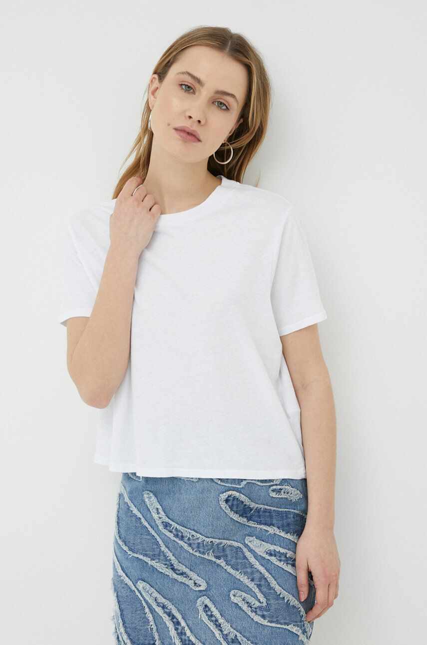American Vintage tricou din amestec de in culoarea alb