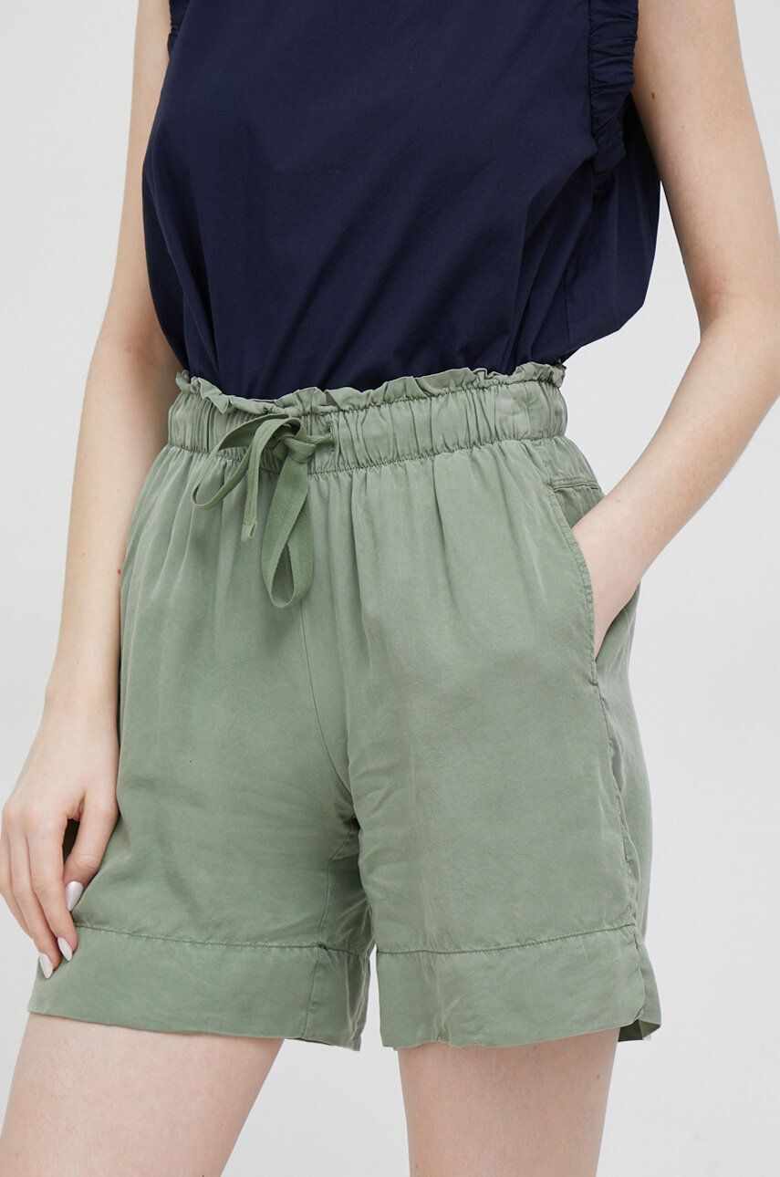 Deha pantaloni scurti femei, culoarea verde, neted, medium waist