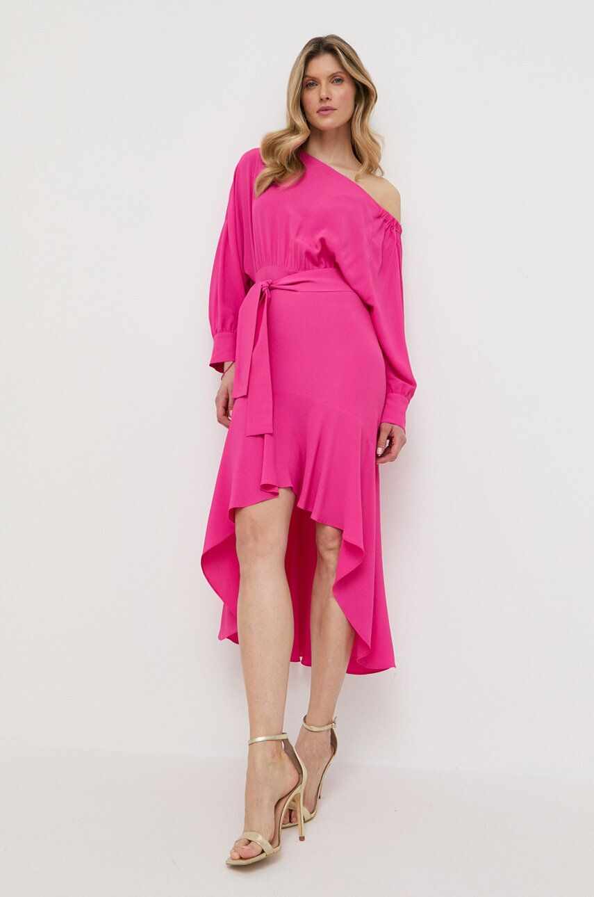 Marella rochie din amestec de matase culoarea roz, maxi, evazati