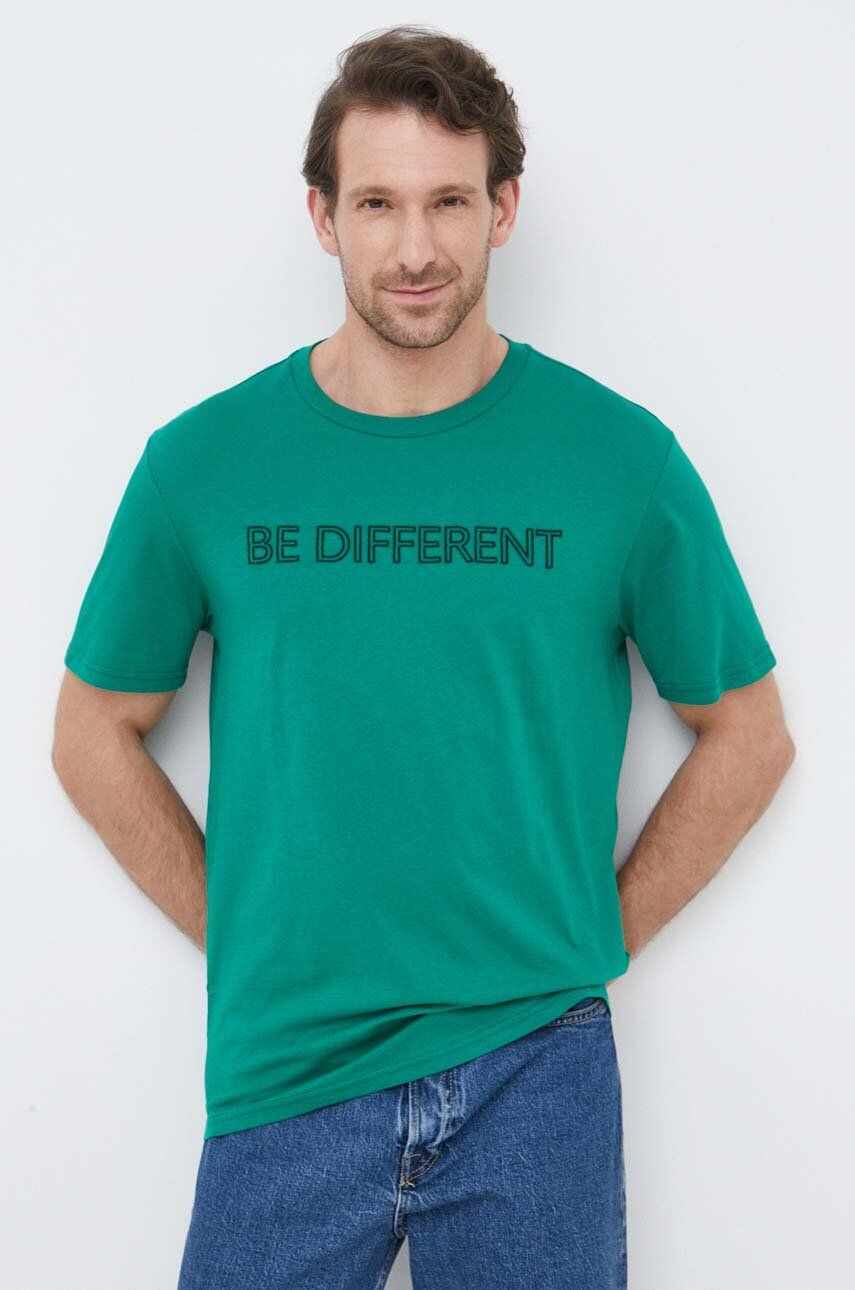 United Colors of Benetton tricou din bumbac culoarea verde, cu imprimeu