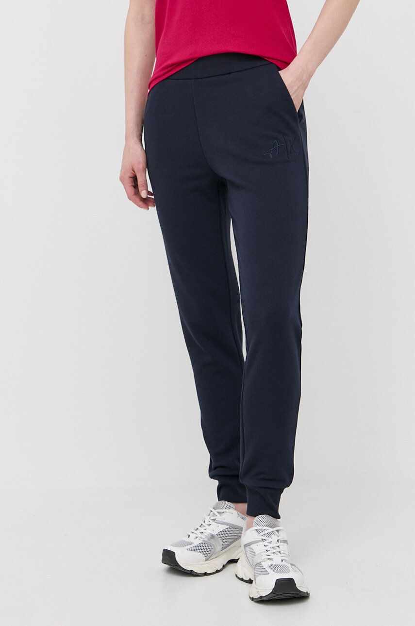 Armani Exchange pantaloni de trening culoarea albastru marin, cu imprimeu