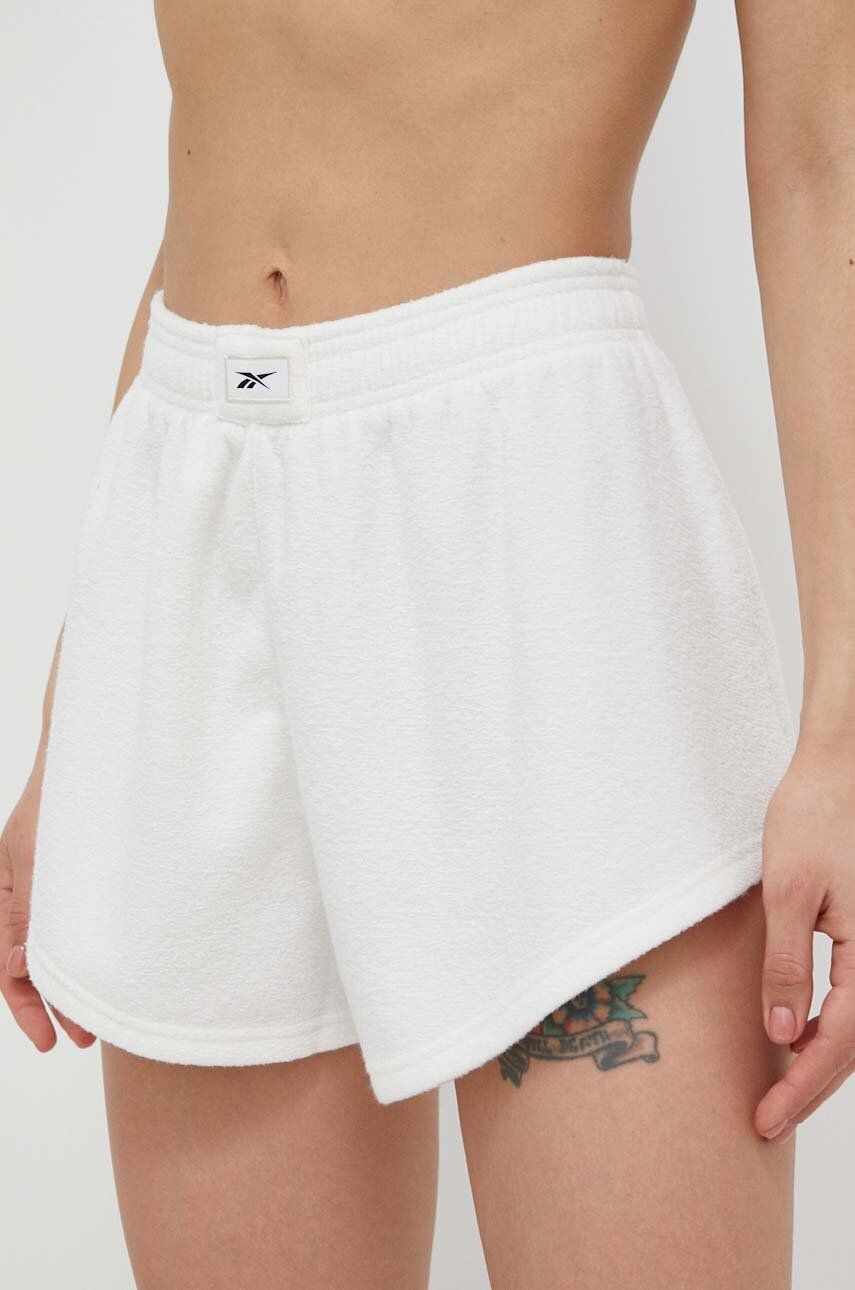Reebok Classic pantaloni scurți femei, culoarea alb, neted, high waist HT7853-NONDYE
