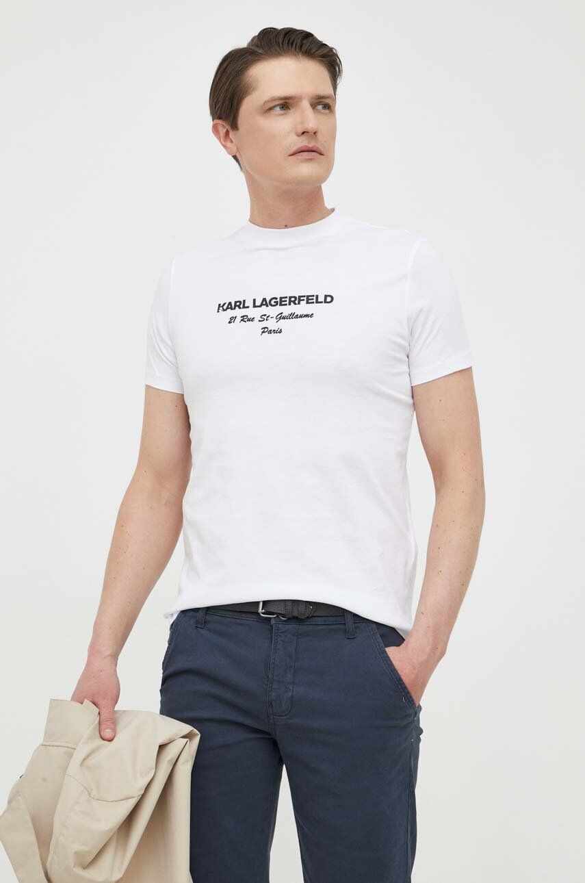 Karl Lagerfeld tricou din bumbac culoarea alb, cu imprimeu